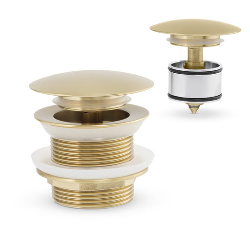 Mixx Bath Dome Pop Up Waste 40mm With Pullout Centre - Brushed Gold-Blue Leaf Bathware &amp; Tiles