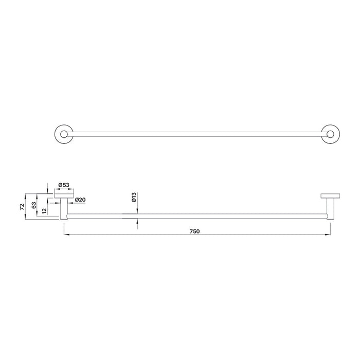 Mixx Chia Single Towel Rail 750mm - Chrome-Blue Leaf Bathware &amp; Tiles