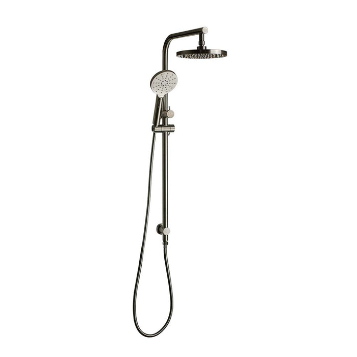 Mixx Matcha Twin Shower - Brushed Nickel-Blue Leaf Bathware &amp; Tiles