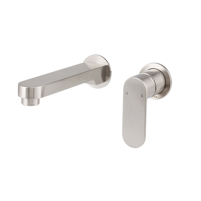 Mixx Saffron Dual Wall Plate Mixer - Brushed Nickel-Blue Leaf Bathware &amp; Tiles
