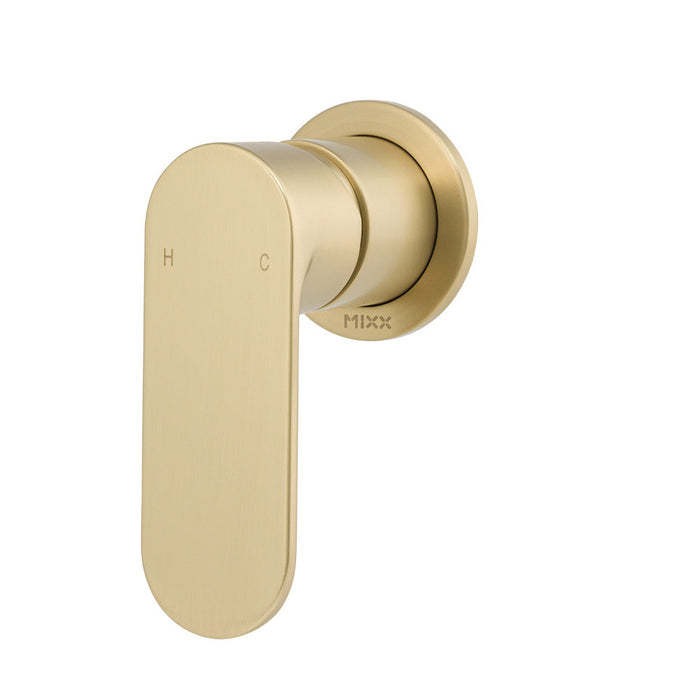 Mixx Saffron Shower Mixer (60mm Backplate) - Brushed Gold-Blue Leaf Bathware &amp; Tiles