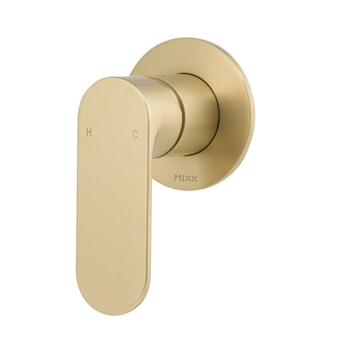Mixx Saffron Shower Mixer Trim Kit (80mm Backplate) - Brushed Gold-Blue Leaf Bathware &amp; Tiles