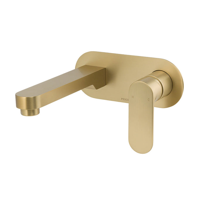 Mixx Saffron Wall Plate Mixer - Brushed Gold-Blue Leaf Bathware &amp; Tiles