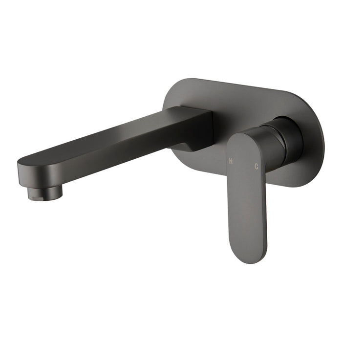 Mixx Saffron Wall Plate Mixer - Gun Metal-Blue Leaf Bathware &amp; Tiles