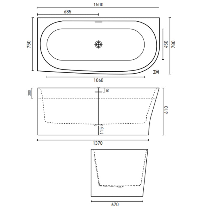 Decina Natalia 1500 Back-To-Corner Bath