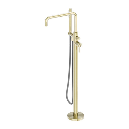 Nero Zen 316L Freestanding Bath Mixer With Outdoor Shower Hose - Brushed Gold-NR162203a01BG-blue-leaf-bathware