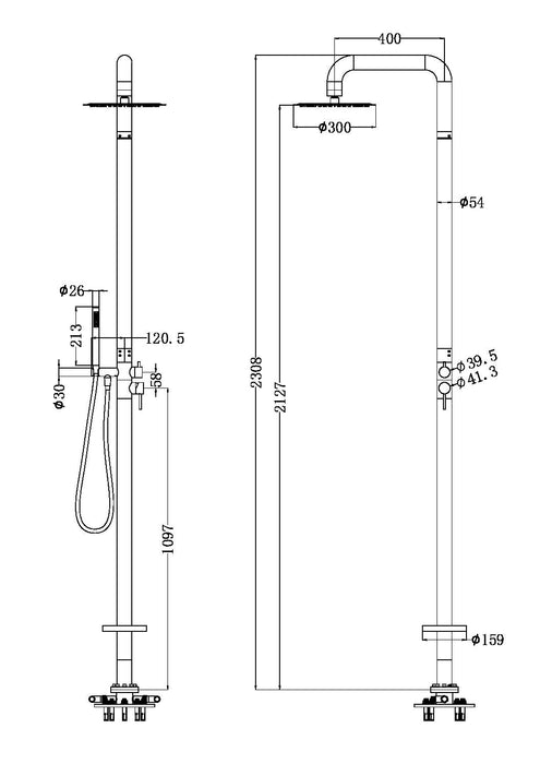 Nero Zen 316L Outdoor Freestanding Shower Column - Brushed Bronze-NR162205aBZ-blue-leaf-bathware