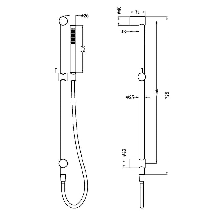 Nero Zen 316L Shower Rail With Outdoor Shower Hose - Graphite-NR162205b01GR-blue-leaf-bathware