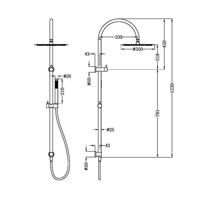 Nero Zen 316L Twin Shower With Outdoor Shower Hose - Brushed Gold-NR162205c01BG-blue-leaf-bathware