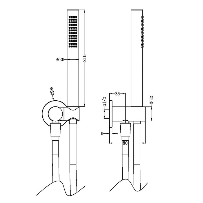 Nero Zen 316L Shower On Bracket With Outdoor Shower Hose - Brushed Gold-NR162205d01BG-blue-leaf-bathware