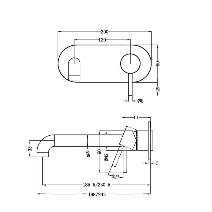 Nero Zen 316L Wall Basin/Bath Mixer (Trim Kit Only) - Brushed Nickel-blue-leaf-bathware