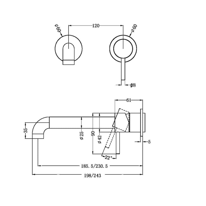 Nero Zen 316L Wall Basin/Bath Mixer Separate Back Plate (Trim Kit Only) - Graphite-blue-leaf-bathware