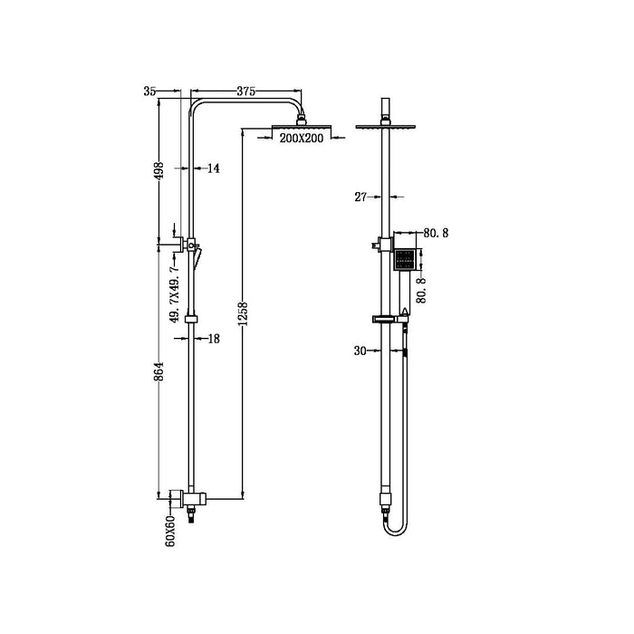 Nero Square Twin Shower Bottom Inlet - Chrome-NR200705bbCH-blue-leaf-bathware