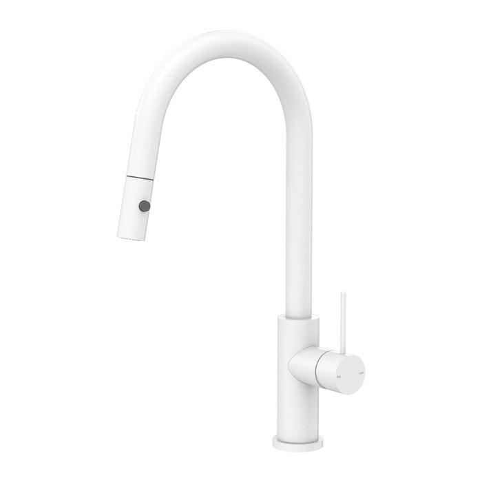 Nero Mecca Pull Out Sink Mixer With Vegie Spray Function - Matte White-NR221908MW-blue-leaf-bathware