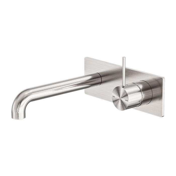 Nero Mecca Wall Basin/Bath Mixer Handle Up - Brushed Nickel-blue-leaf-bathware