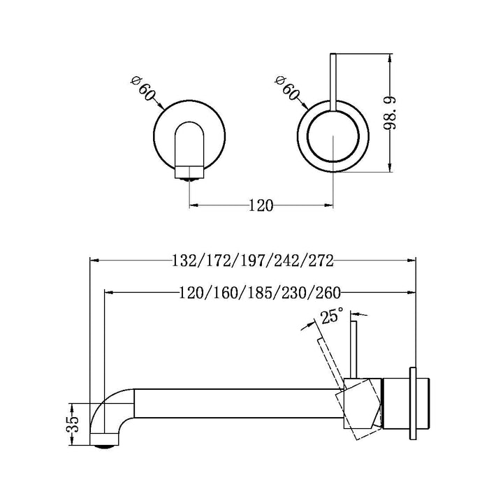 Nero Mecca Wall Basin/Bath Mixer Separate Back Plate Handle Up - Matte White-blue-leaf-bathware