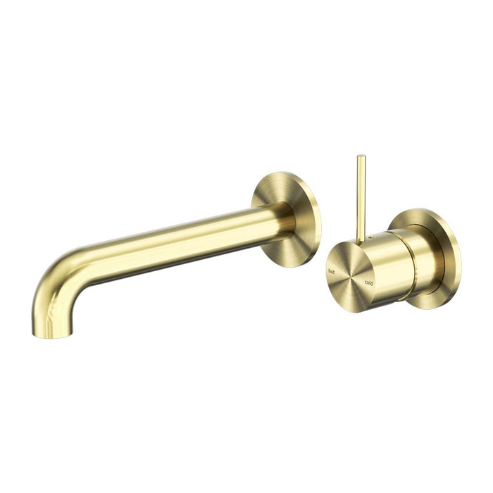 Nero Mecca Wall Basin/Bath Mixer Separate Back Plate Handle Up - Brushed Gold-blue-leaf-bathware