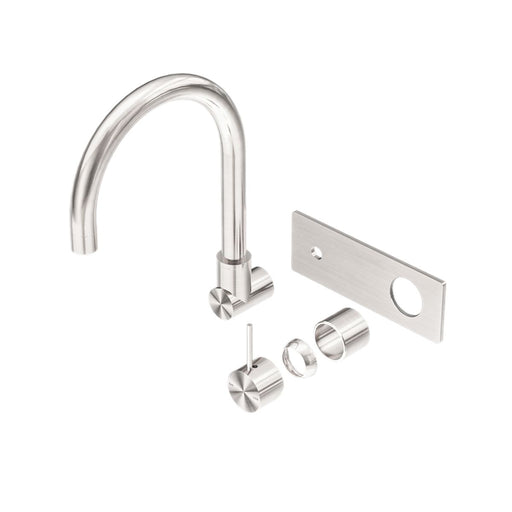 Nero Mecca Wall Basin/Bath Mixer Swivel Spout Handle Up (Trim Kit Only) - Brushed Nickel-NR221910pTBN-blue-leaf-bathware