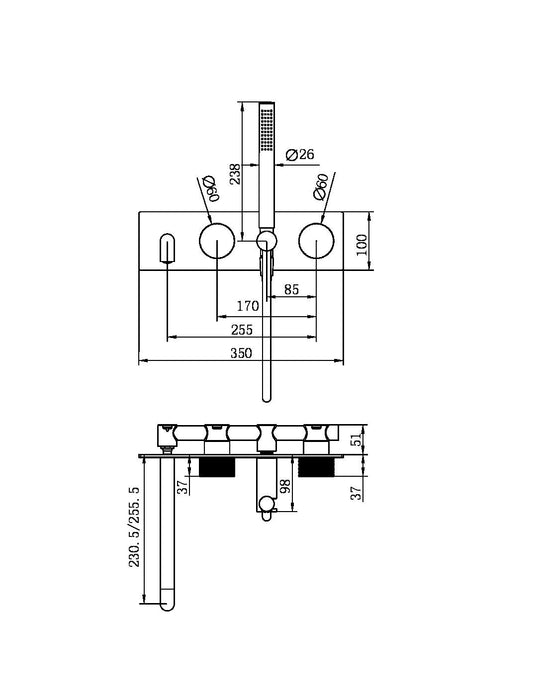 Nero Opal Progressive Shower System With Spout - Graphite-blue-leaf-bathware