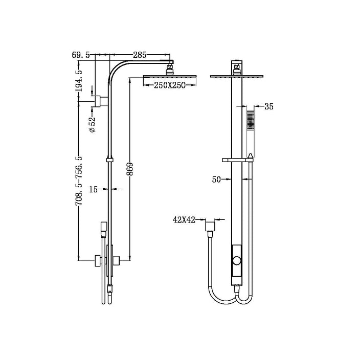 Nero Astra Rain Square Twin Shower Double Hose - Chrome-NR281305dCH-blue-leaf-bathware