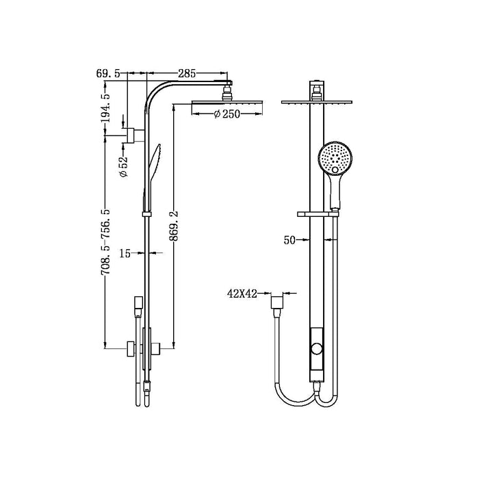 Nero Astra Rain Round Twin Shower Double Hose - Chrome-NR281305bCH-blue-leaf-bathware