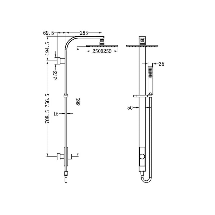 Nero Astra Rain Square Twin Shower Single Hose - Chrome-NR281305cCH-blue-leaf-bathware