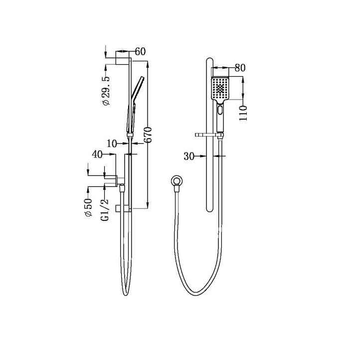 Nero Bianca Shower Rail - Matte Black-NR30803MB-blue-leaf-bathware