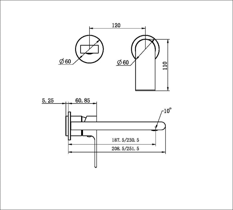 Nero Bianca Wall Basin/Bath Mixer Separate Back Plate (Trim Kit Only) - Gun Metal-blue-leaf-bathware