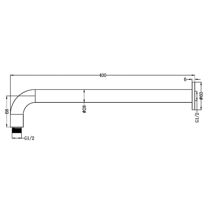 Nero Zen 316L Round Shower Arm 400mm - Brushed Nickel-NR509BN-blue-leaf-bathware