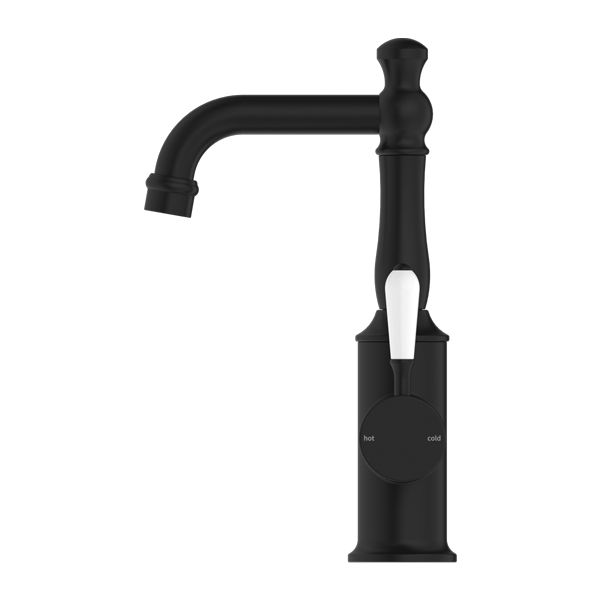 Nero York Basin Mixer With White Porcelain Lever - Matte Black-NR69210101MB-blue-leaf-bathware