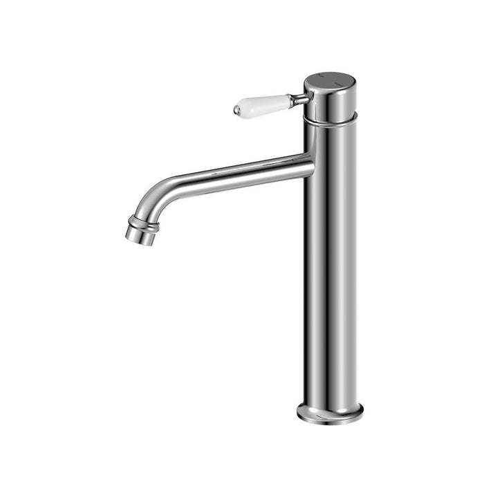 Nero York Straight Tall Basin Mixer With White Porcelain Lever - Chrome-NR692101a01CH-blue-leaf-bathware