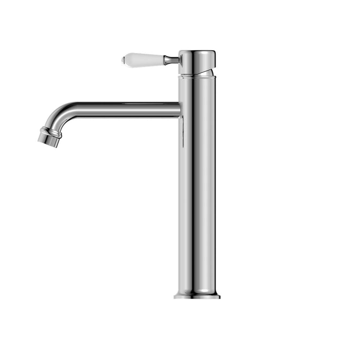 Nero York Straight Tall Basin Mixer With White Porcelain Lever - Chrome-NR692101a01CH-blue-leaf-bathware