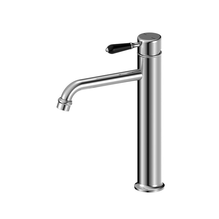 Nero York Straight Tall Basin Mixer With Black Porcelain Lever - Chrome-NR692101a03CH-blue-leaf-bathware