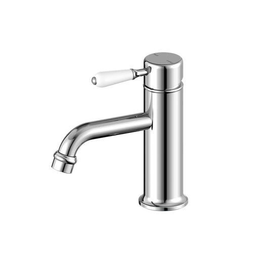 Nero York Straight Basin Mixer With White Porcelain Lever - Chrome-NR692101b01CH-blue-leaf-bathware