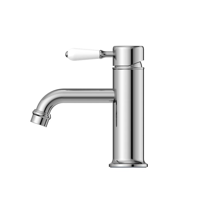 Nero York Straight Basin Mixer With White Porcelain Lever - Chrome-NR692101b01CH-blue-leaf-bathware