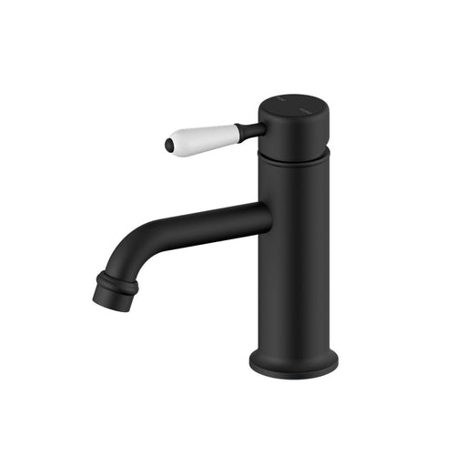 Nero York Straight Basin Mixer With White Porcelain Lever - Matte Black-NR692101b01MB-blue-leaf-bathware