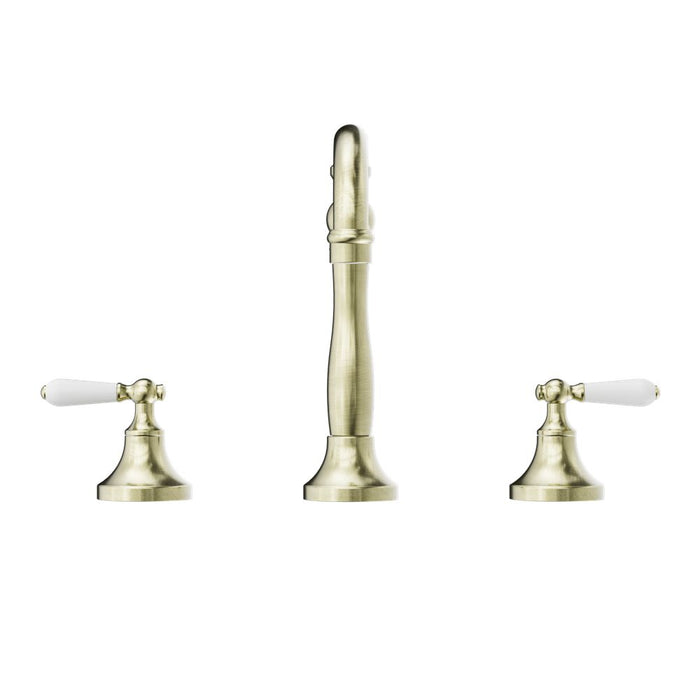 Nero York Basin Set With White Porcelain Lever - Aged Brass-NR692102a01AB-blue-leaf-bathware