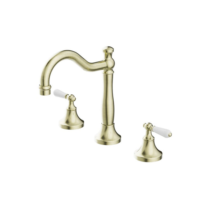 Nero York Basin Set With White Porcelain Lever - Aged Brass-NR692102a01AB-blue-leaf-bathware