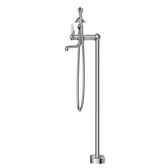 Nero York Freestanding Bath Set With White Porcelain Hand Shower - Chrome-NR692103a01CH-blue-leaf-bathware