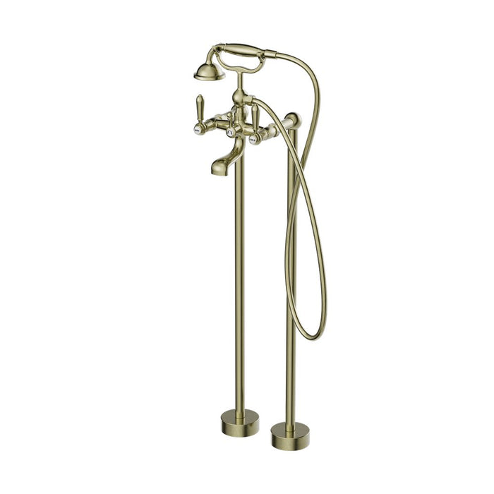 Nero York Freestanding Bath Set With Metal Hand Shower - Aged Brass-NR692103a02AB-blue-leaf-bathware