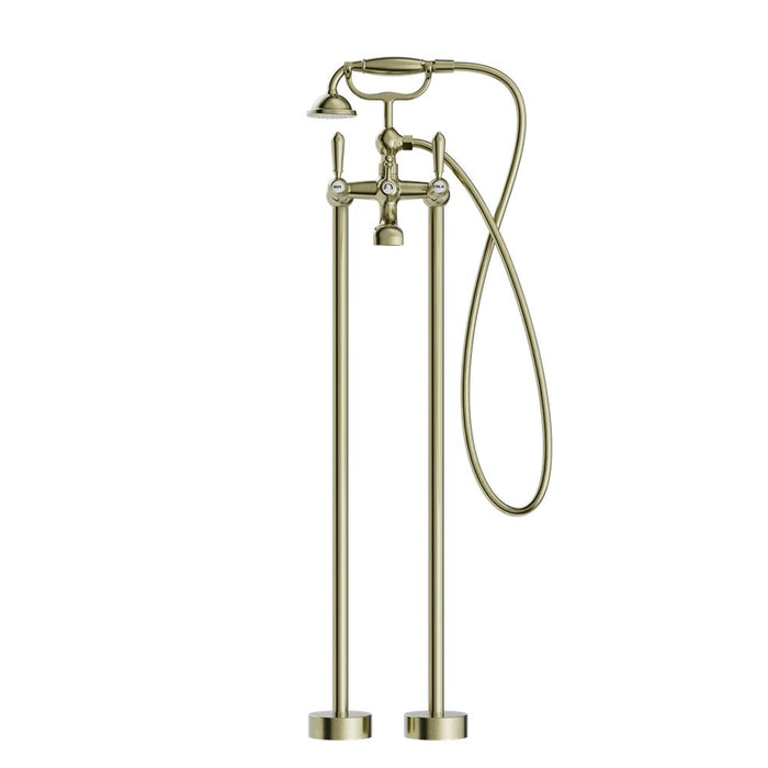 Nero York Freestanding Bath Set With Metal Hand Shower - Aged Brass-NR692103a02AB-blue-leaf-bathware