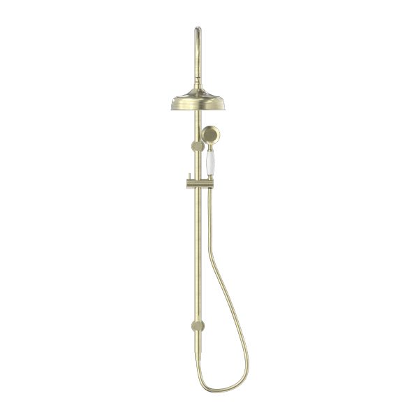 Nero York Twin Shower With White Porcelain Hand Shower - Aged Brass-NR69210501AB-blue-leaf-bathware