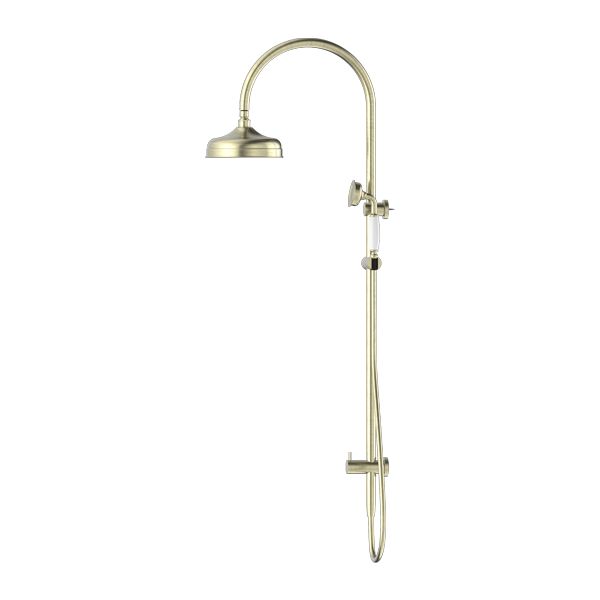 Nero York Twin Shower With White Porcelain Hand Shower - Aged Brass-NR69210501AB-blue-leaf-bathware