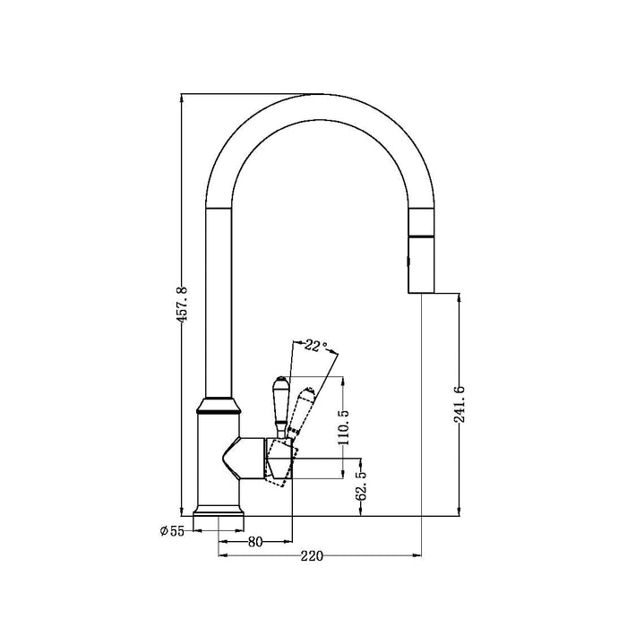 Nero York Pull Out Sink Mixer With Vegie Spray Function With Metal Lever - Aged Brass-NR69210802AB-blue-leaf-bathware