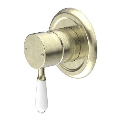 Nero York Shower Mixer With White Porcelain Lever - Aged Brass-NR69210901AB-blue-leaf-bathware