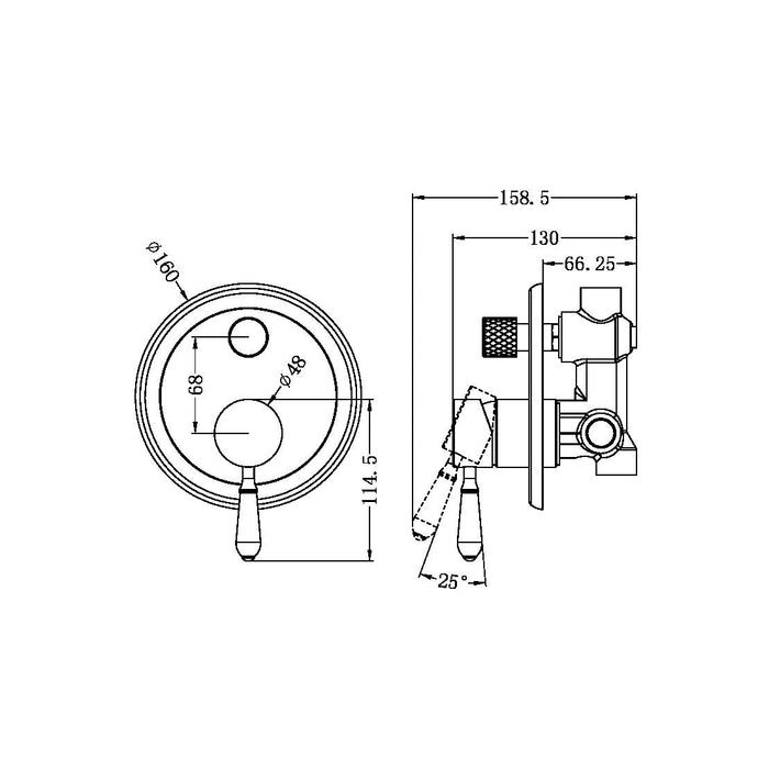 Nero York Shower Mixer With Diverter With Metal Lever - Aged Brass-NR692109a02AB-blue-leaf-bathware