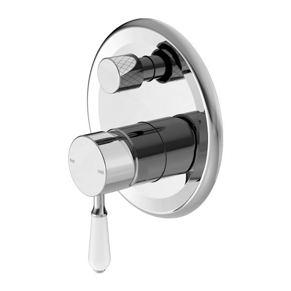 Nero York Shower Mixer With Diverter With White Porcelain Lever - Chrome-NR692109a01CH-blue-leaf-bathware