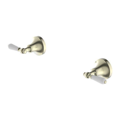 Nero York Wall Top Assemblies With White Porcelain Lever - Aged Brass-NR692109b01AB-blue-leaf-bathware