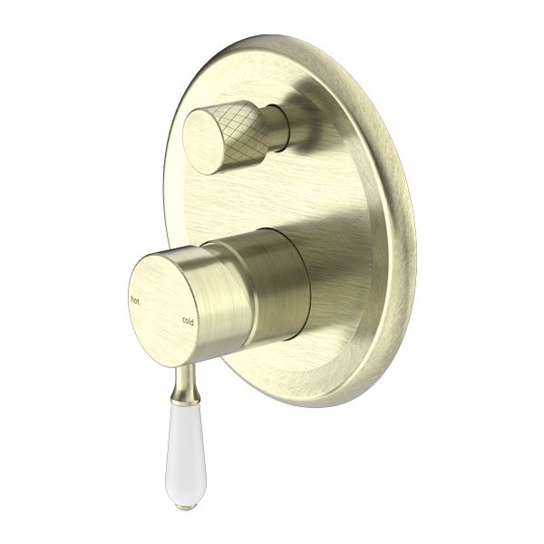 Nero York Shower Mixer With Diverter With White Porcelain Lever - Aged Brass-NR692109a01AB-blue-leaf-bathware