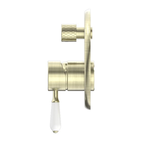 Nero York Shower Mixer With Diverter With White Porcelain Lever - Aged Brass-NR692109a01AB-blue-leaf-bathware